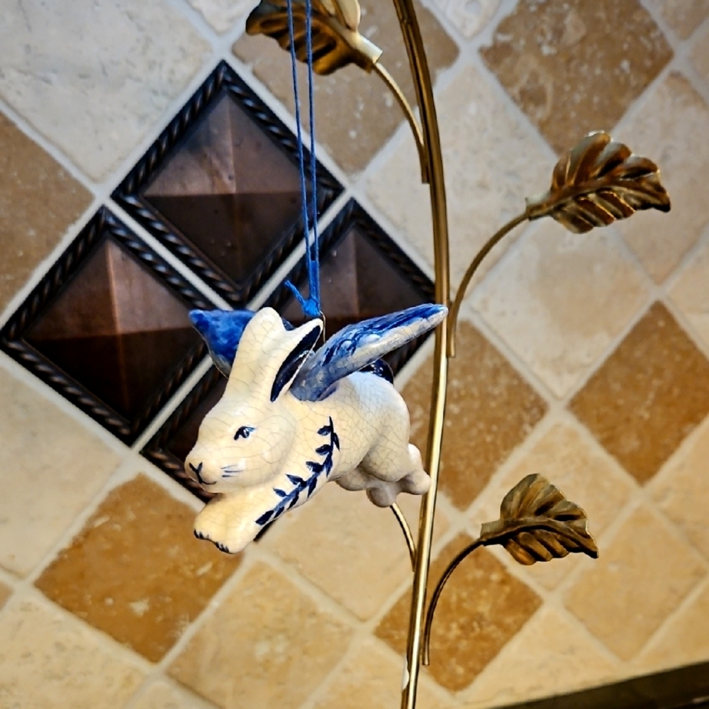 Vintage Signed Potting Shed Dedham Pottery Winged Rabbit.